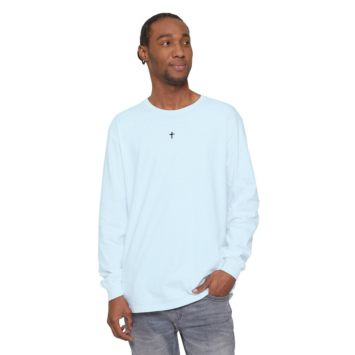 CROSS- Matthew 16:24 (long sleeve in Ivory, Grey or Chambray)