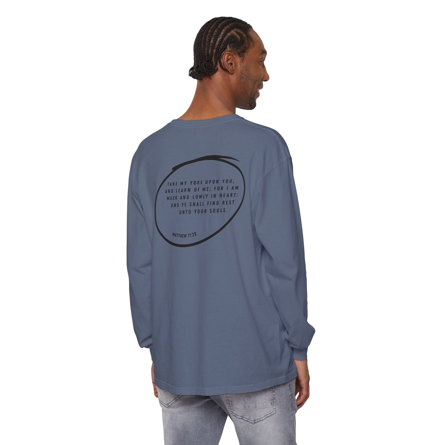 YOKED - Matthew 11:29 (long sleeve in Blue Jean, Ivory or Granite)