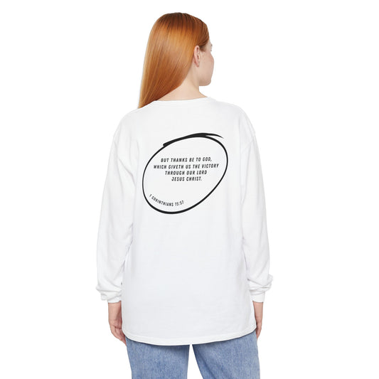 VICTORY - 1 Corinthians 15:57 (long sleeve in Blue Jean, Berry or White)