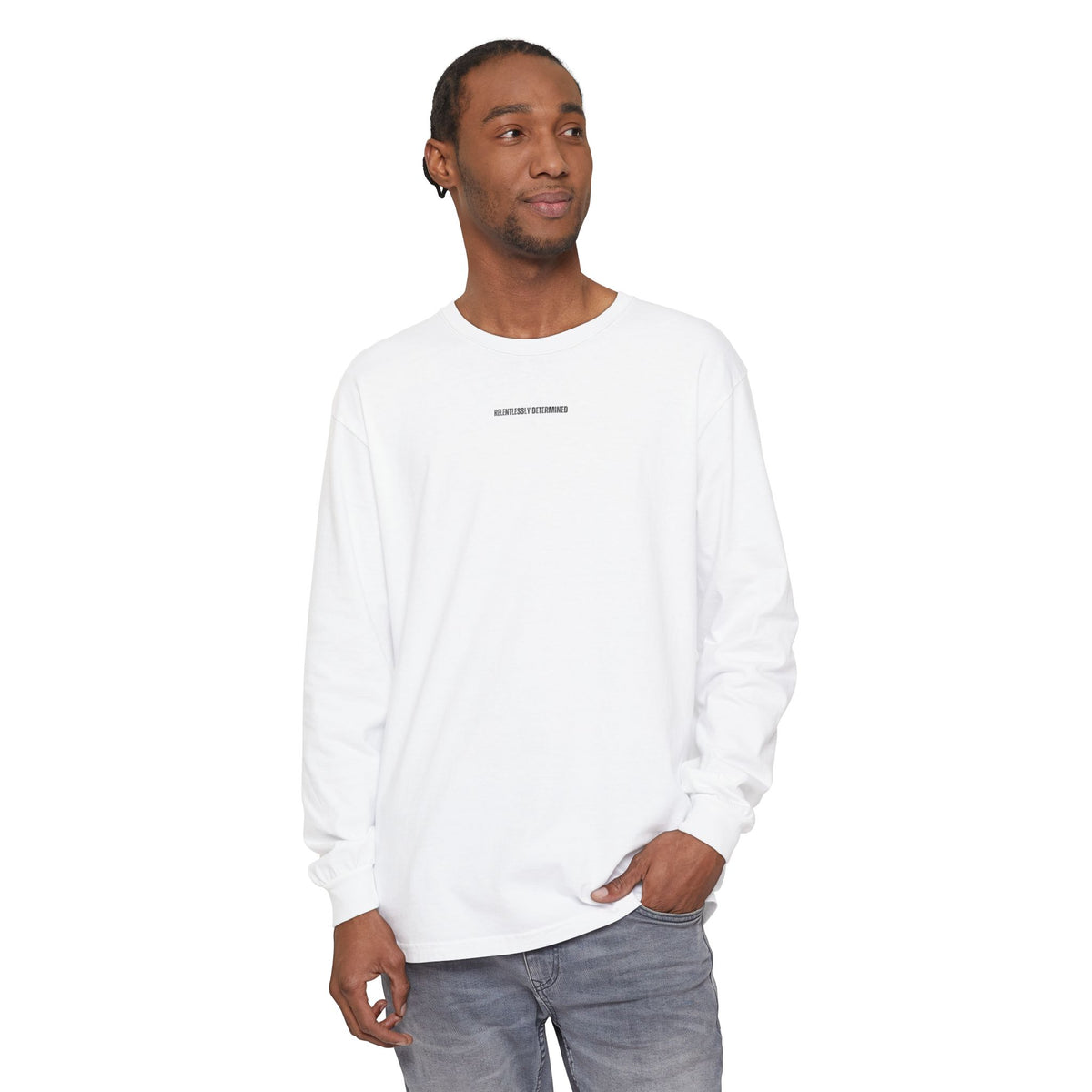 RELENTLESSLY DETERMINED - Philippians 3:14 (long sleeve in White, Granite or Blue Jean)