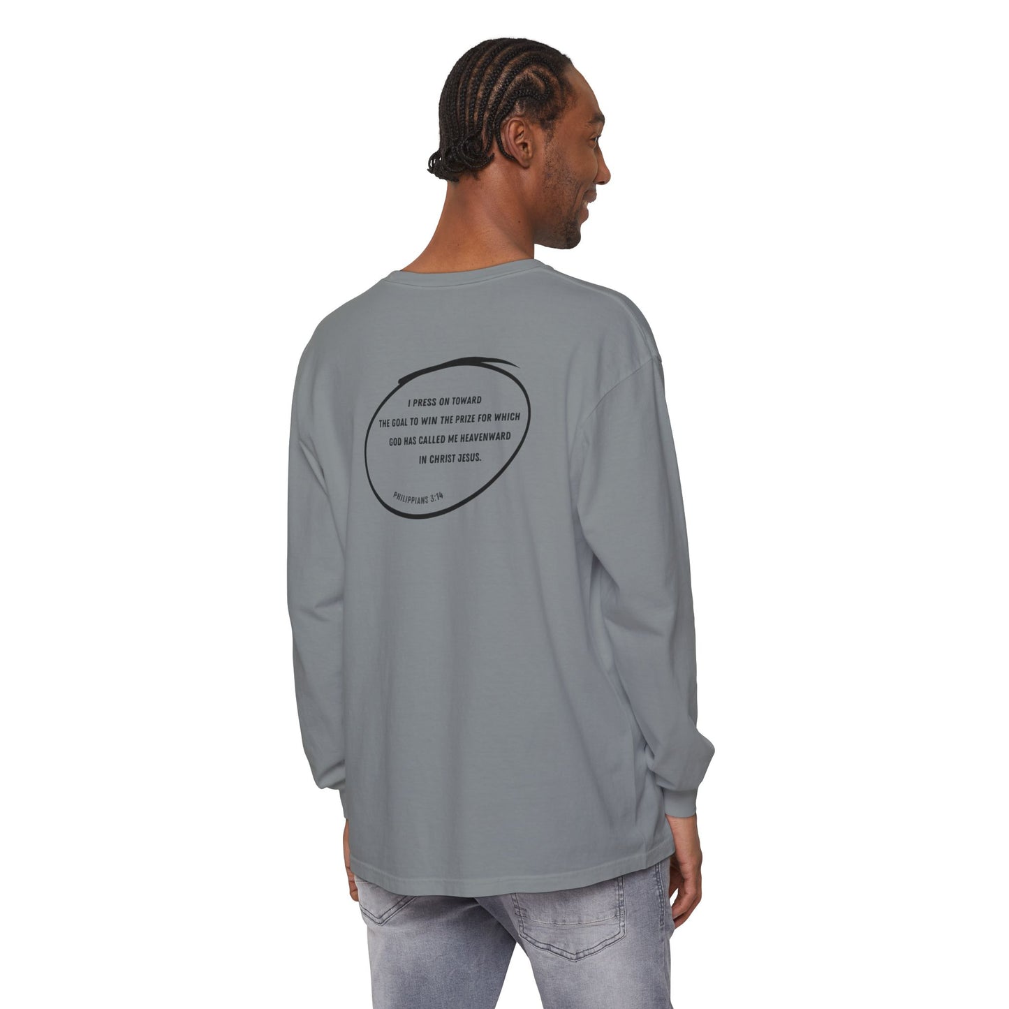 RELENTLESSLY DETERMINED - Philippians 3:14 (long sleeve in Granite, Blue Jean or Sandstone)