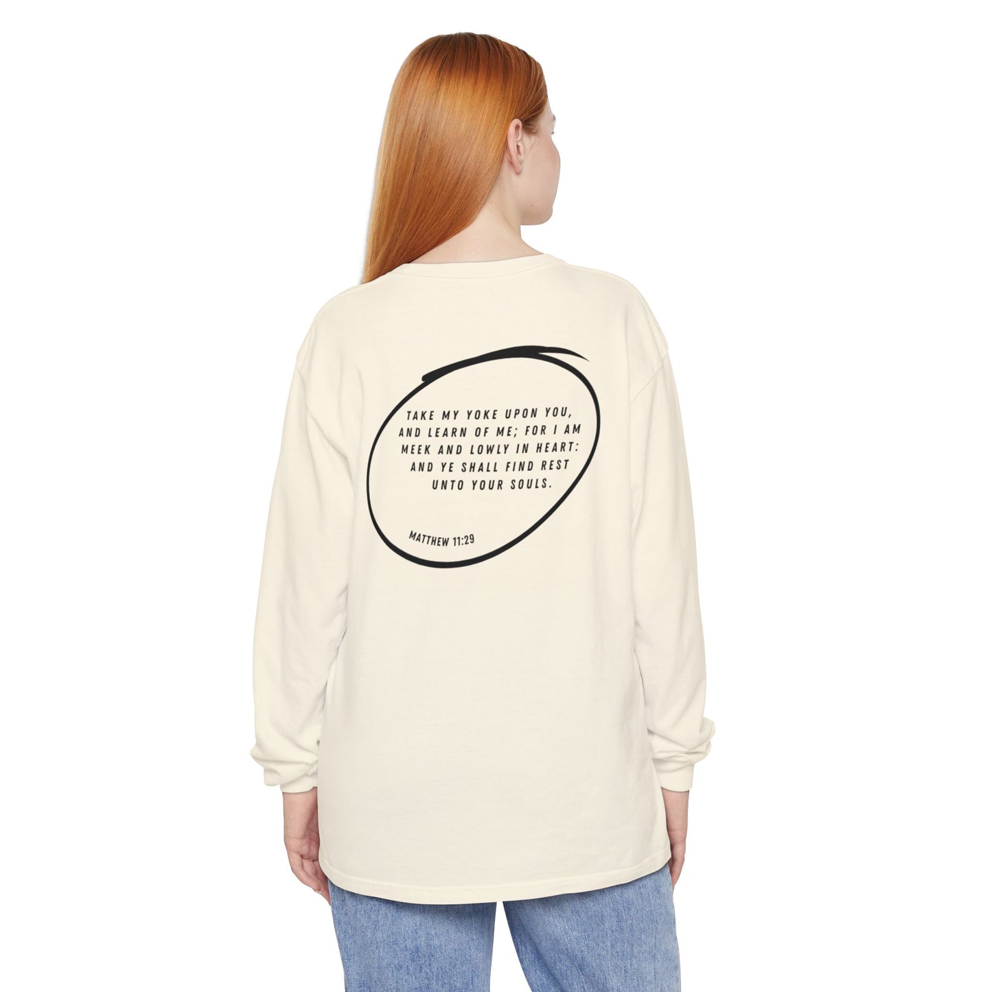 YOKED - Matthew 11:29 (long sleeve in Blue Jean, Ivory or Granite)