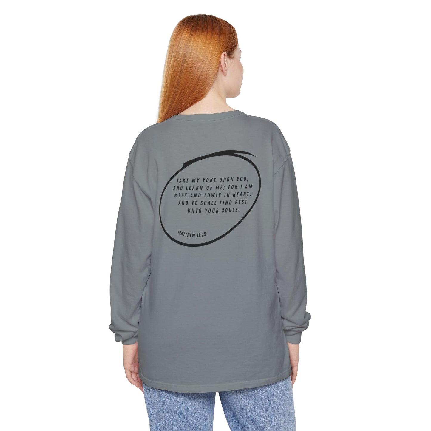 YOKED - Matthew 11:29 (long sleeve in Blue Jean, Ivory or Granite)