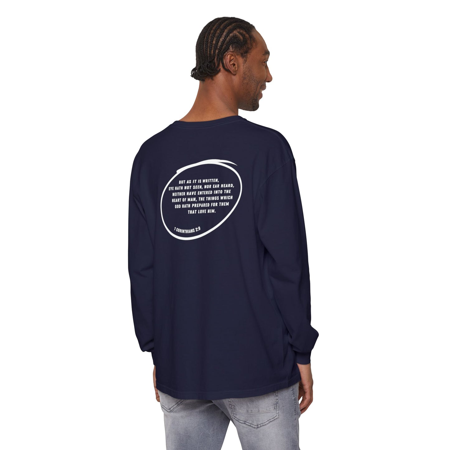 LIMITLESS - 1 Corinthians 2:9 (long sleeve in True Navy, Blue Jean, or Pepper)