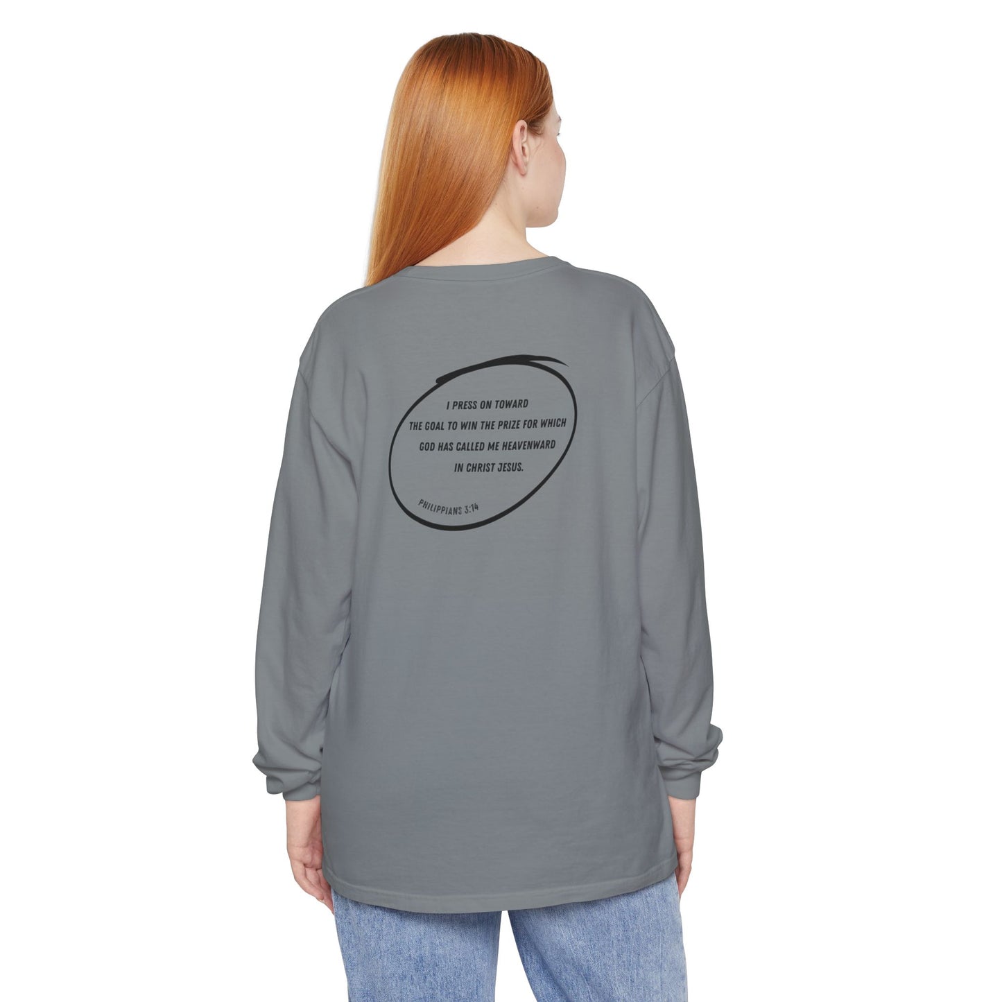 RELENTLESSLY DETERMINED - Philippians 3:14 (long sleeve in Granite, Blue Jean or Sandstone)