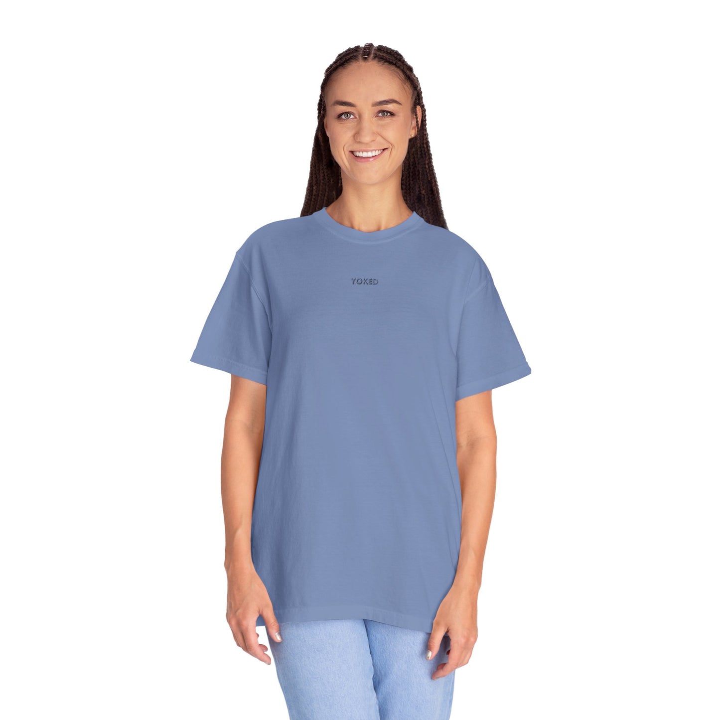 YOKED - Matthew 11:29 (short sleeve in Washed Denim, Bay or Ivory)