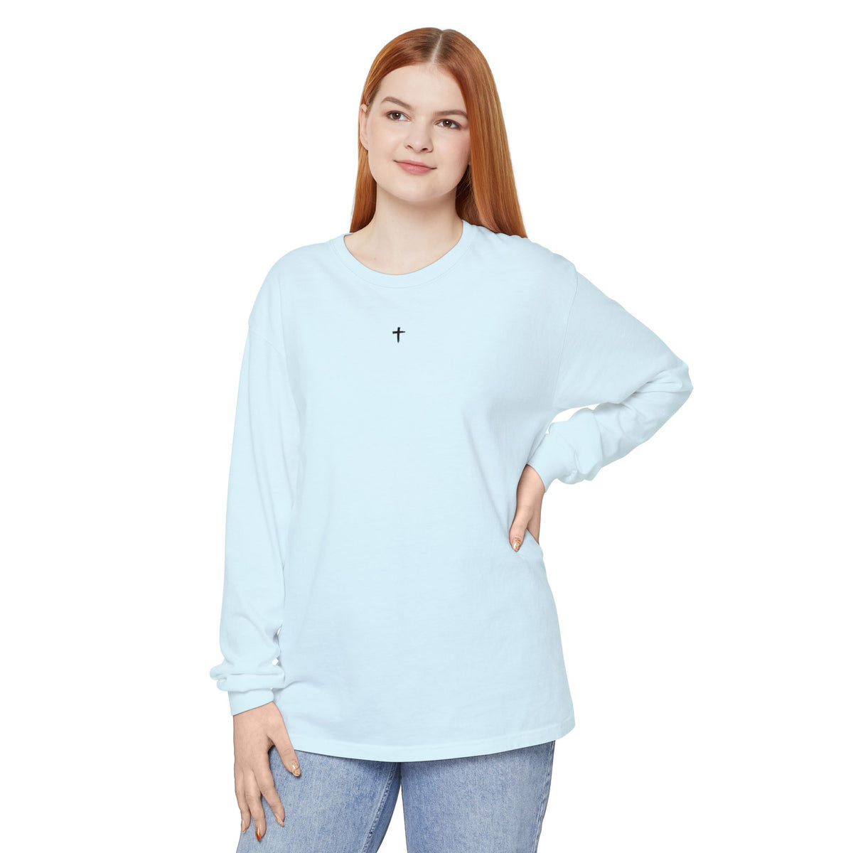 CROSS- Matthew 16:24 (long sleeve in Ivory, Grey or Chambray)