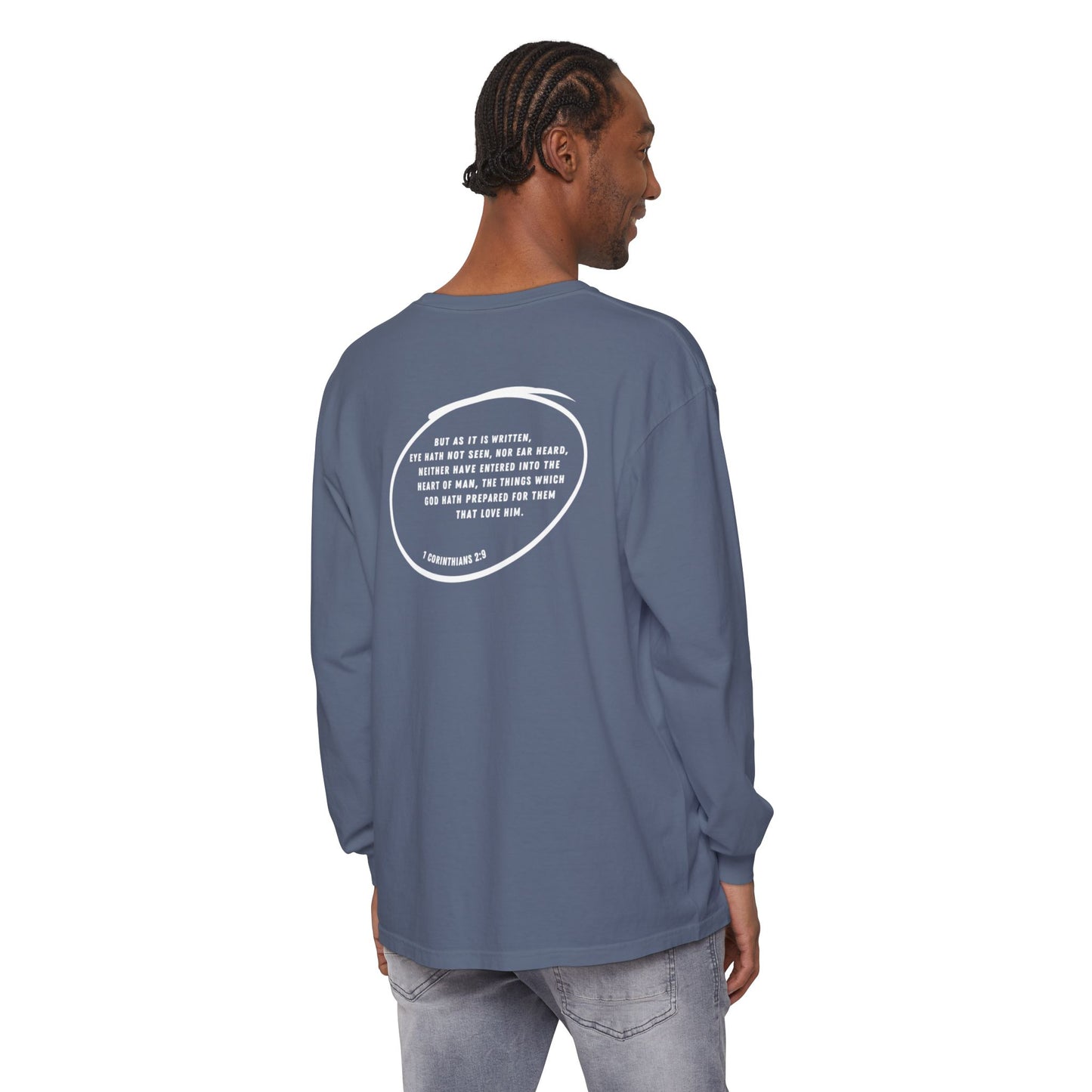 LIMITLESS - 1 Corinthians 2:9 (long sleeve in True Navy, Blue Jean, or Pepper)