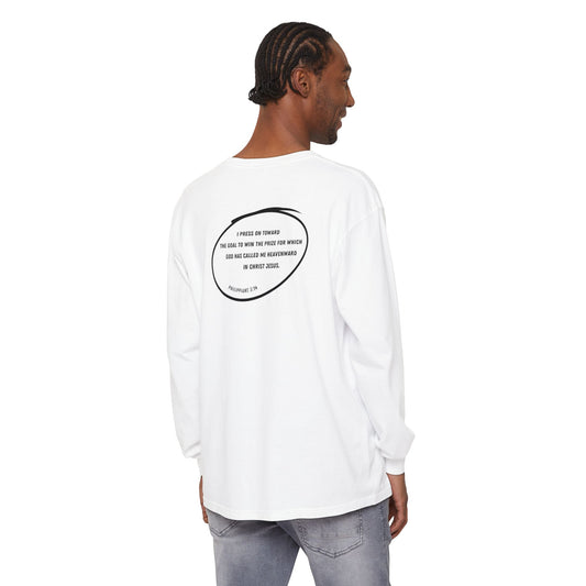 RELENTLESSLY DETERMINED - Philippians 3:14 (long sleeve in White, Granite or Blue Jean)