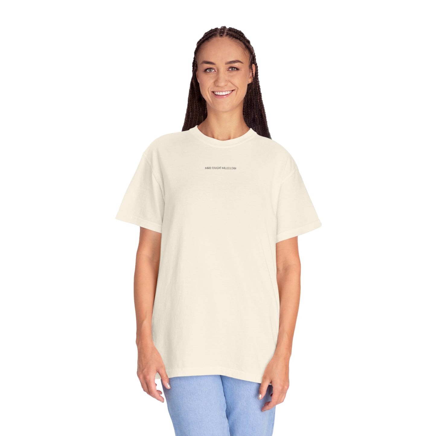 HARD FOUGHT HALLELUJAH - Romans 8:28 (short sleeve in Ivory, Grey or Bay)