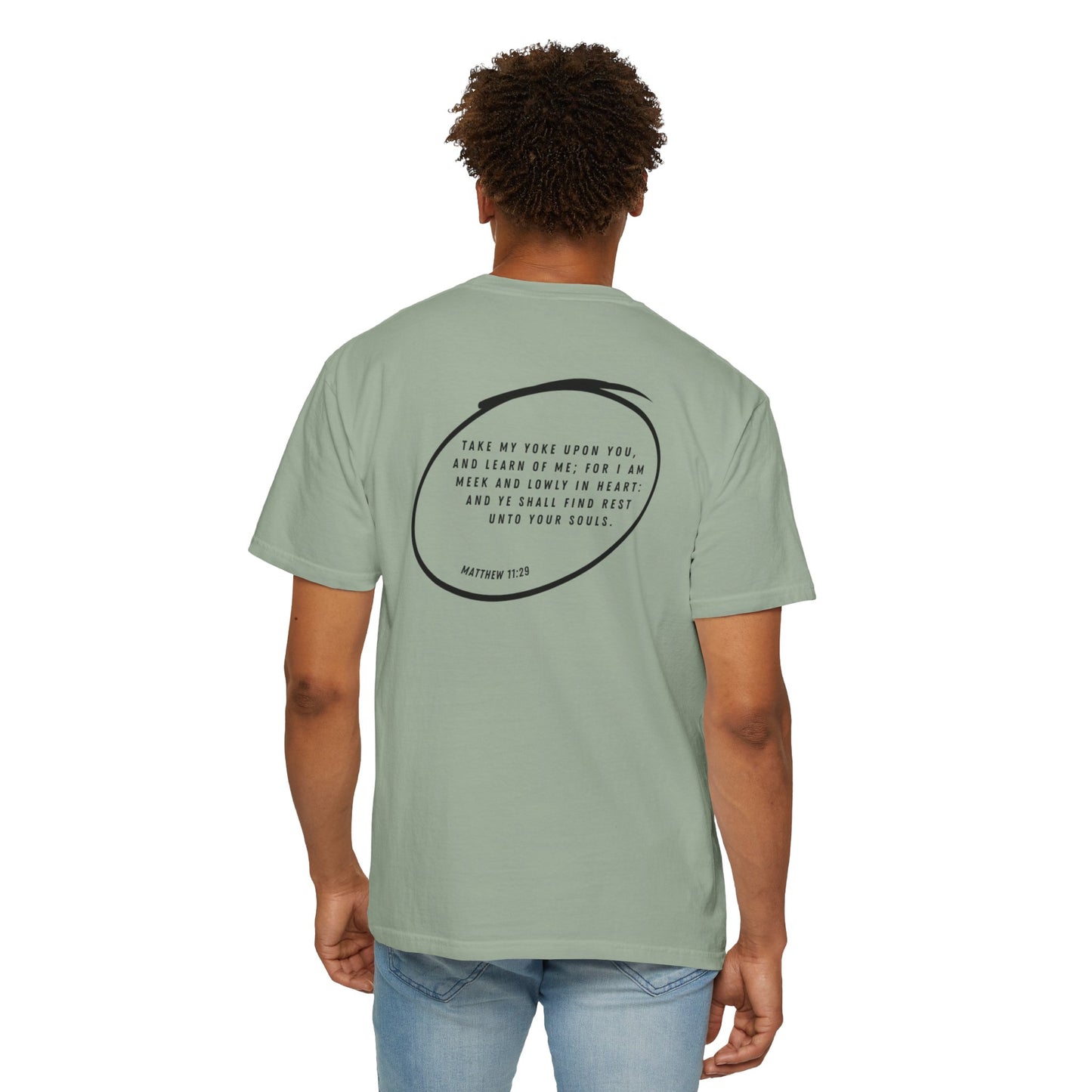 YOKED - Matthew 11:29 (short sleeve in Washed Denim, Bay or Ivory)