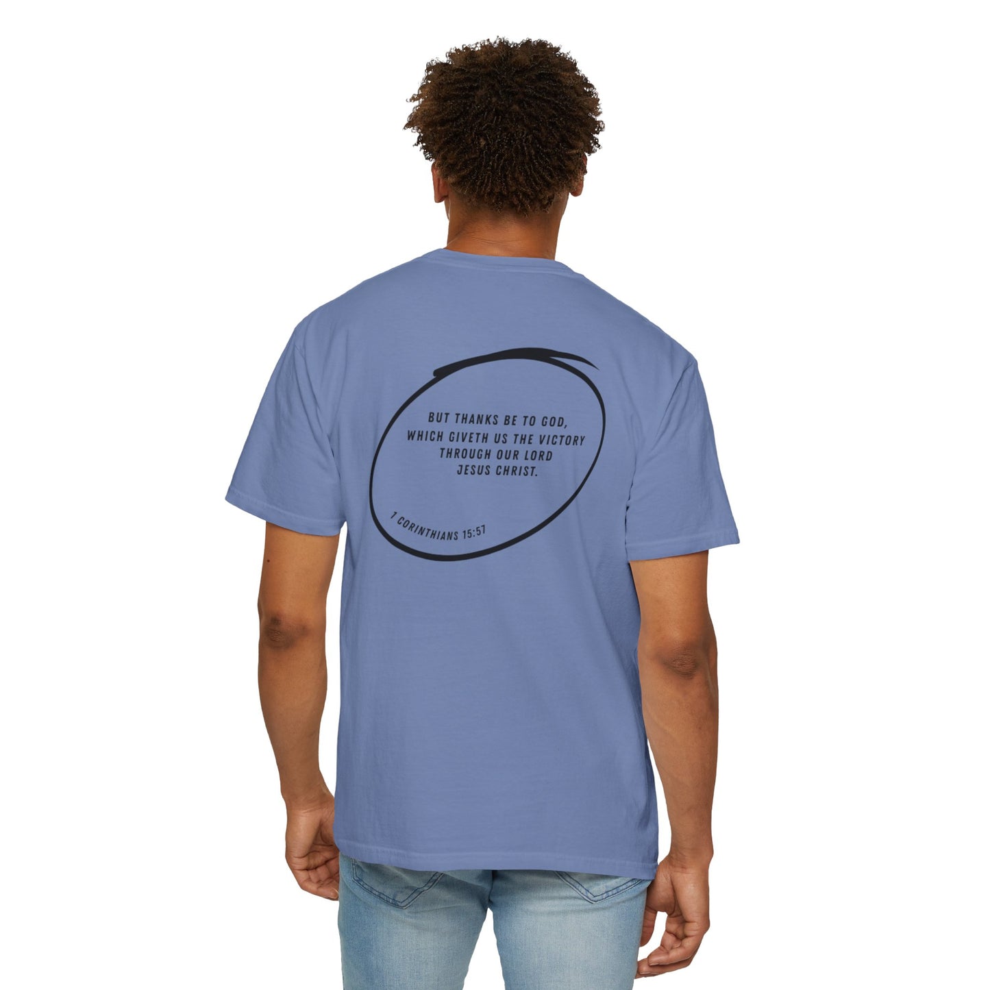 VICTORY - 1 Corinthians 15:57 (short sleeve in Washed Denim, Bay or Khaki)